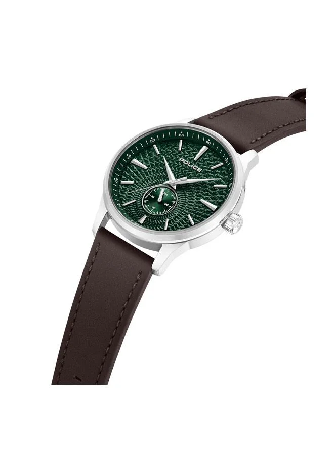 بوليس Jet Green Dial Genuine Leather Strap Analog Watch for Men, 44mm